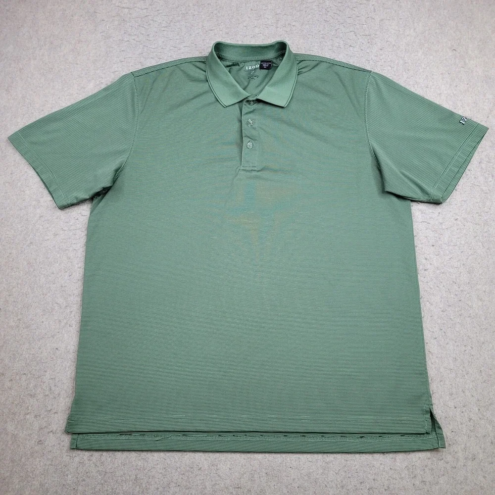 IZOD XFG Golf Polo Shirt Mens‎ XL Green Striped Short Sleeve Performance Stretch